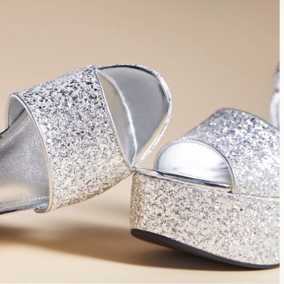 🌹LARROUDE🌹 Miso 90mm Glitter Platform Sandals In Silver Size: 8 - Picture 1 of 11